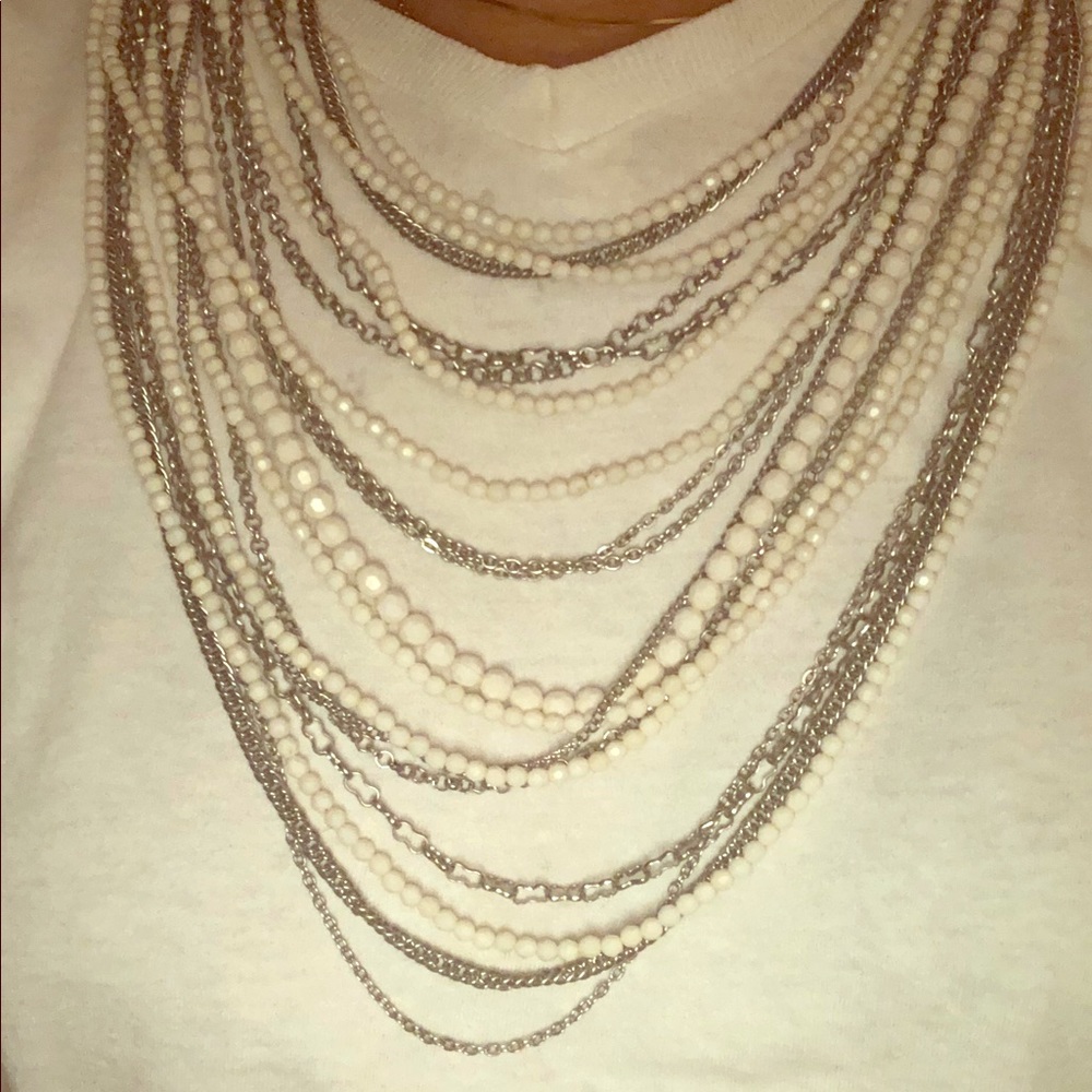 White And Silver Statement Necklace. Euc - image 1